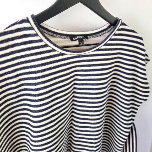 Express Waist Tie Striped Cap Short Sleeves Crew Neck Women's Blouse Size M - Picture 3 of 6